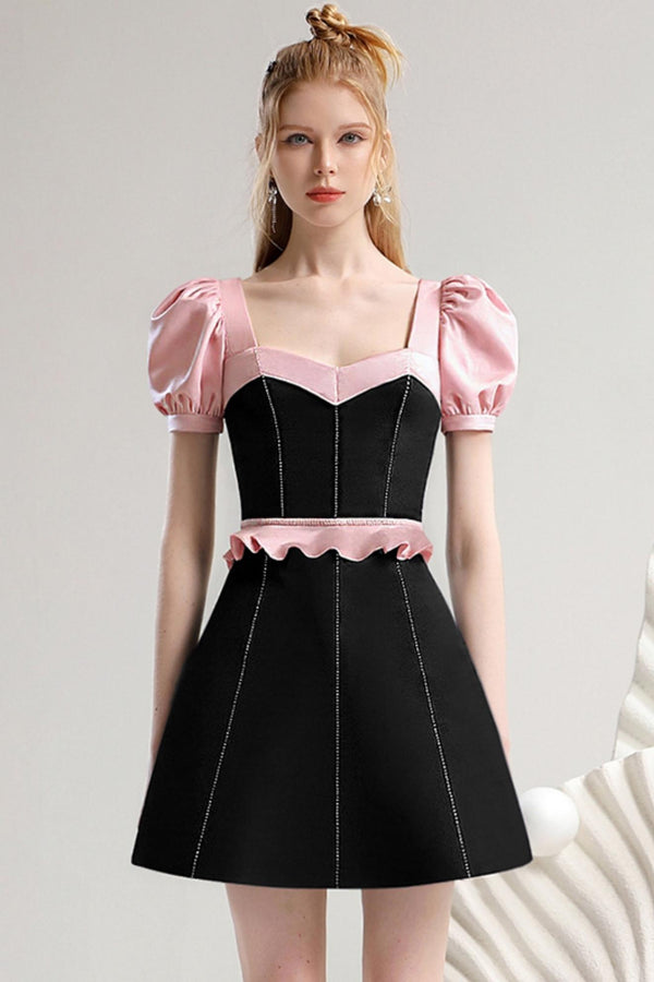 Lotus Trim Black Summer Dress