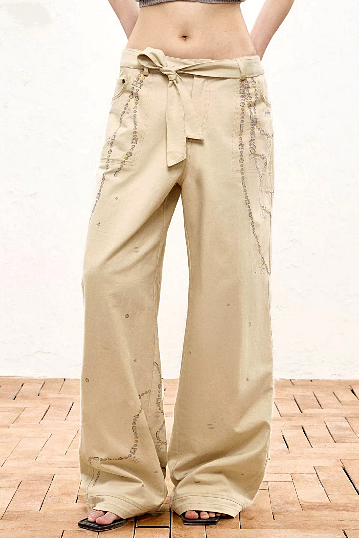 Wolkenweiche Twillhose mit Rautenmuster und weitem Bein