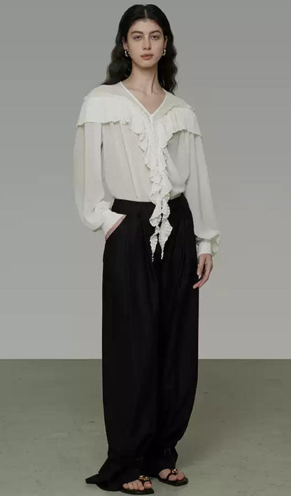 Sheer V-Neck Flutter Shirt