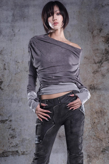 Original Irregular One-Shoulder Knitted Top