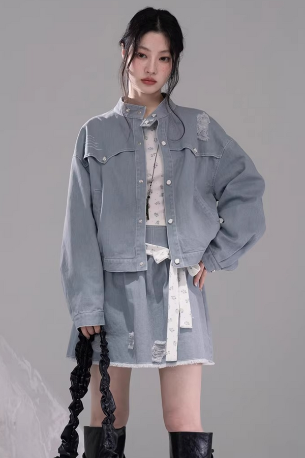 Distressed Rock Denim Jacket Set-Up