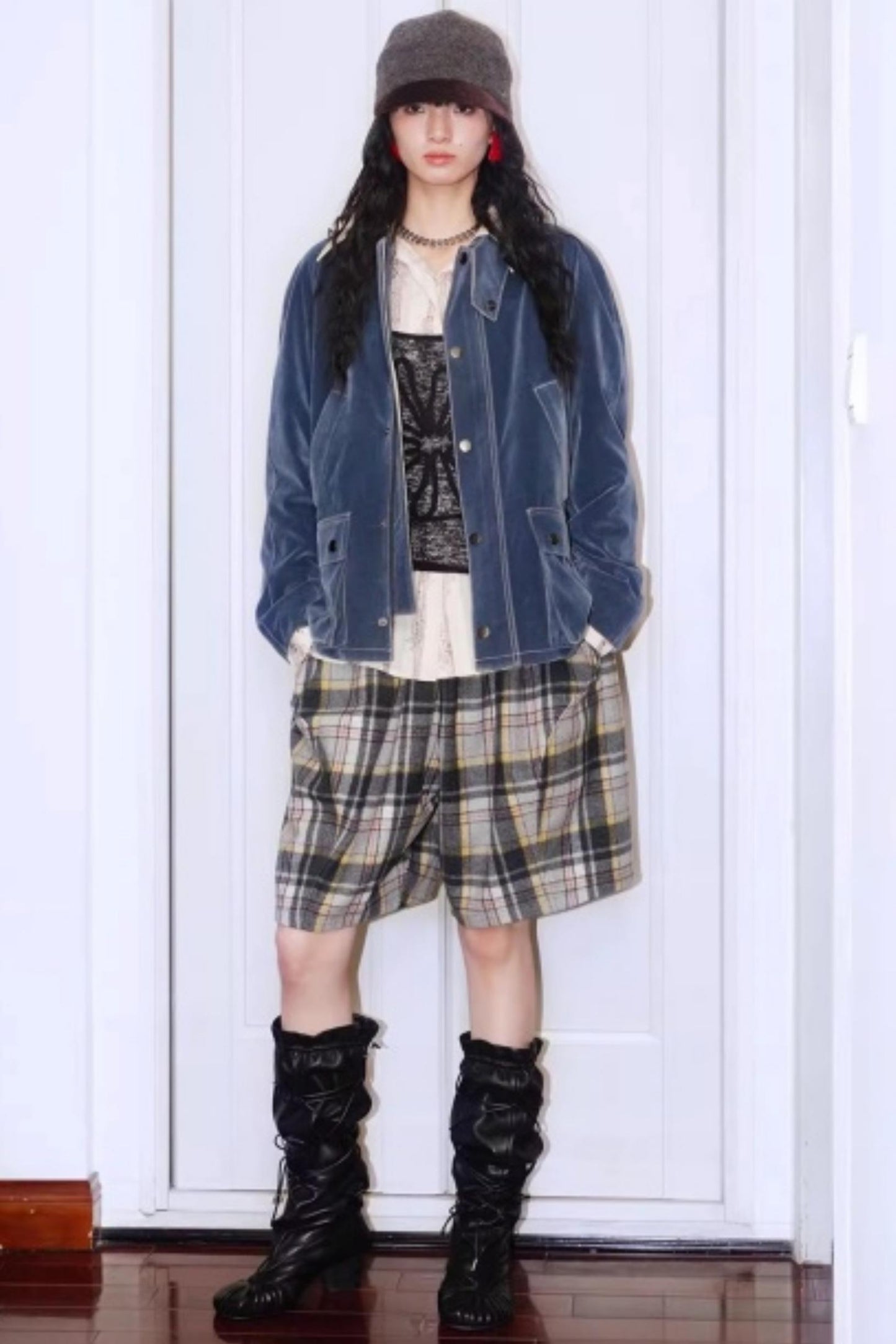 Vintage Plaid Wide-Leg Shorts