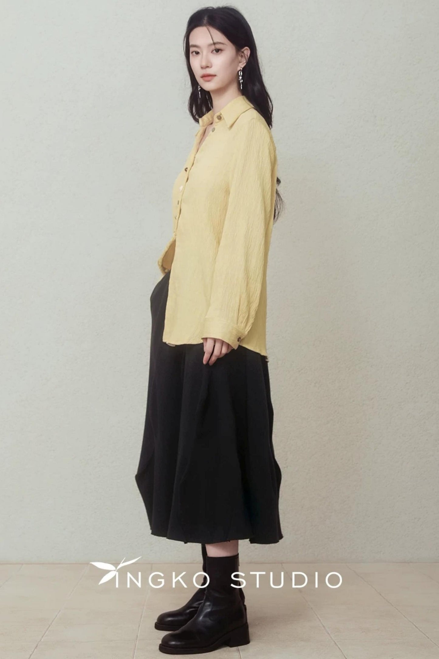 Pale Yellow Stone Button Shirt