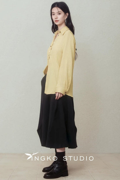 Pale Yellow Stone Button Shirt