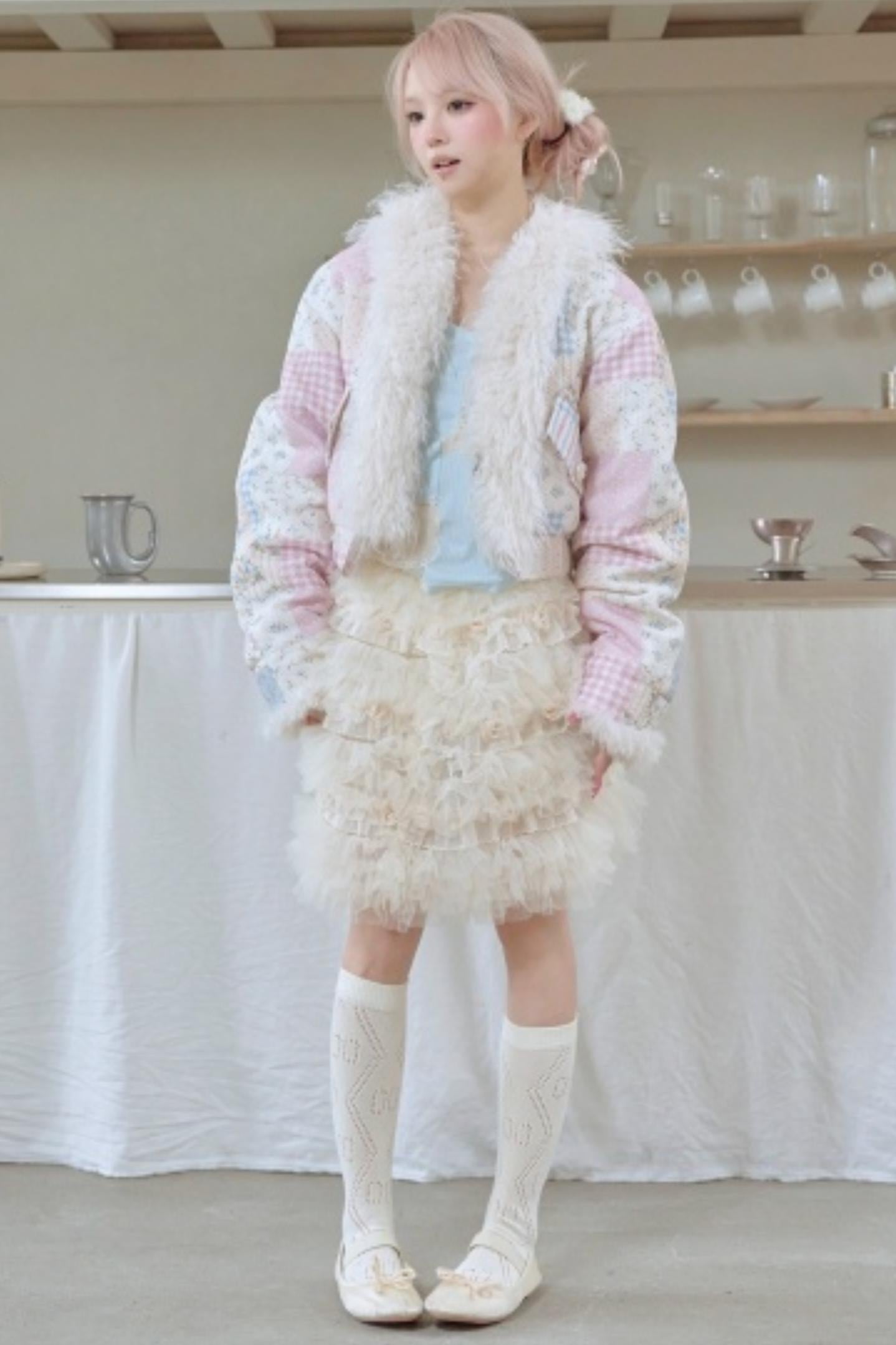 Sweet Floral Patchwork Fur Jacket
