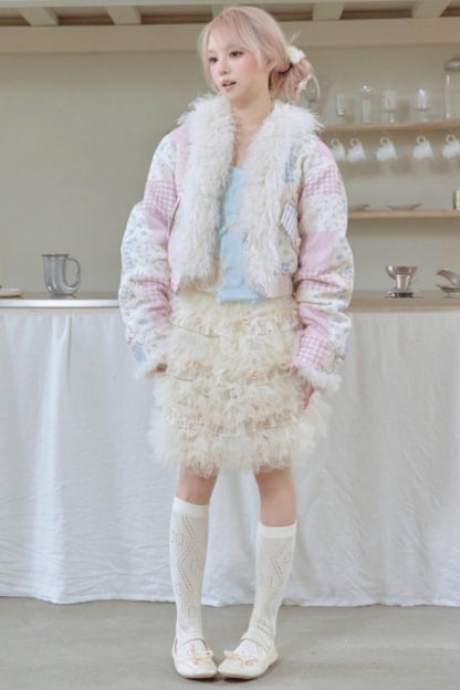 Sweet Floral Patchwork Fur Jacket