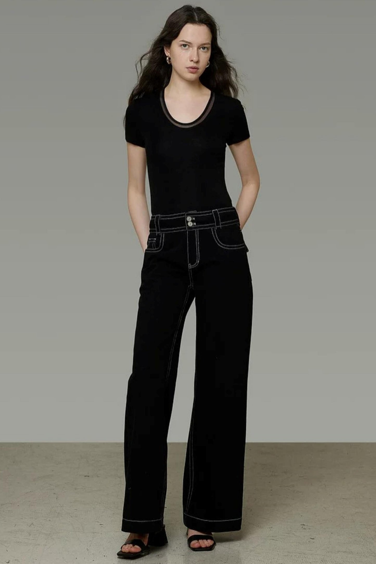 French Black High-Waisted Pants