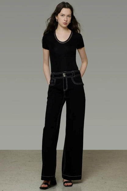 French Black High-Waisted Pants