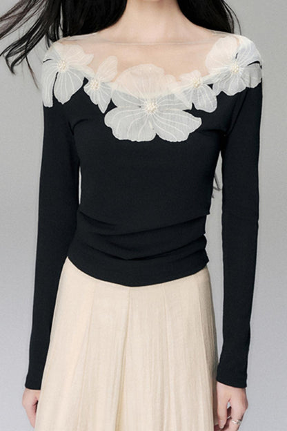 Floral Lace Long Sleeve Knit Top