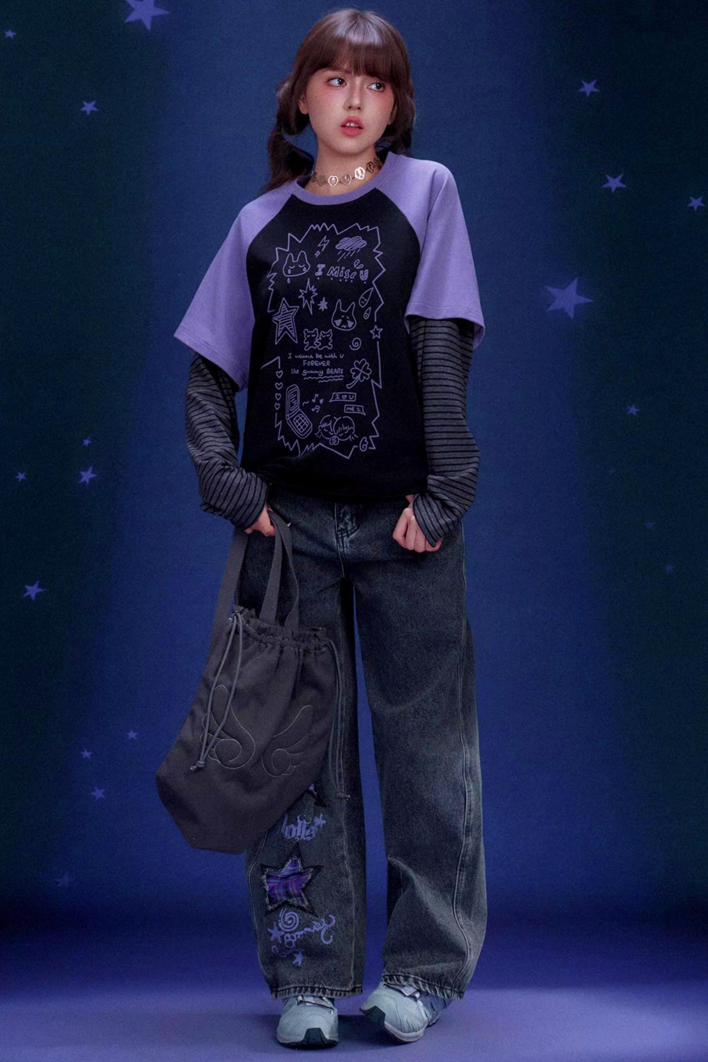 Graffiti Print T-Shirt Jeans Set-Up