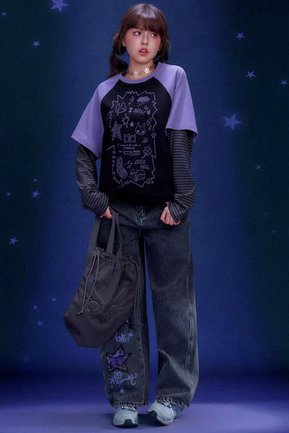 Graffiti Print T-Shirt Jeans Set-Up