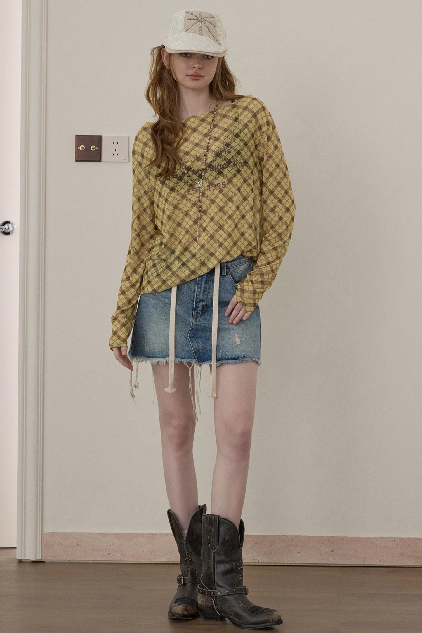 Wooha Retro Plaid Long Sleeve T-Shirt