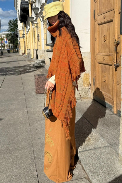 Sweet Vintage Fringe Wool Cape Top Set-Up