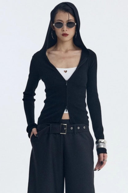 Wool Blend Hooded Cardigan