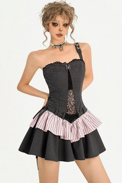 Lace Gray Bandeau Dress Set