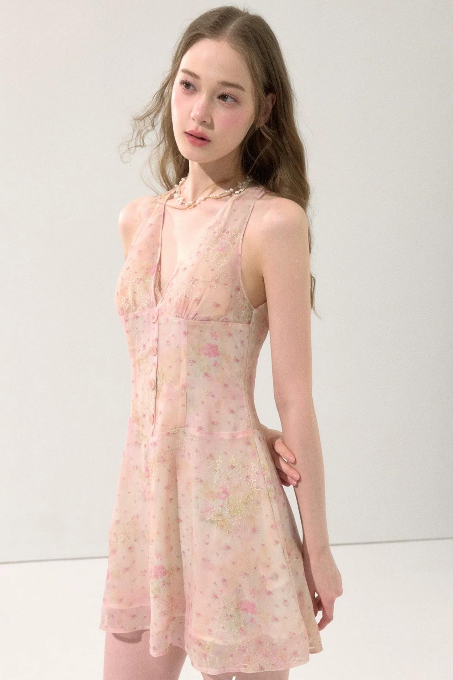 Sweet Pink Floral Chiffon Dress