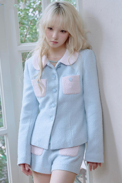 Star Button Tweed Jacket Set-Up