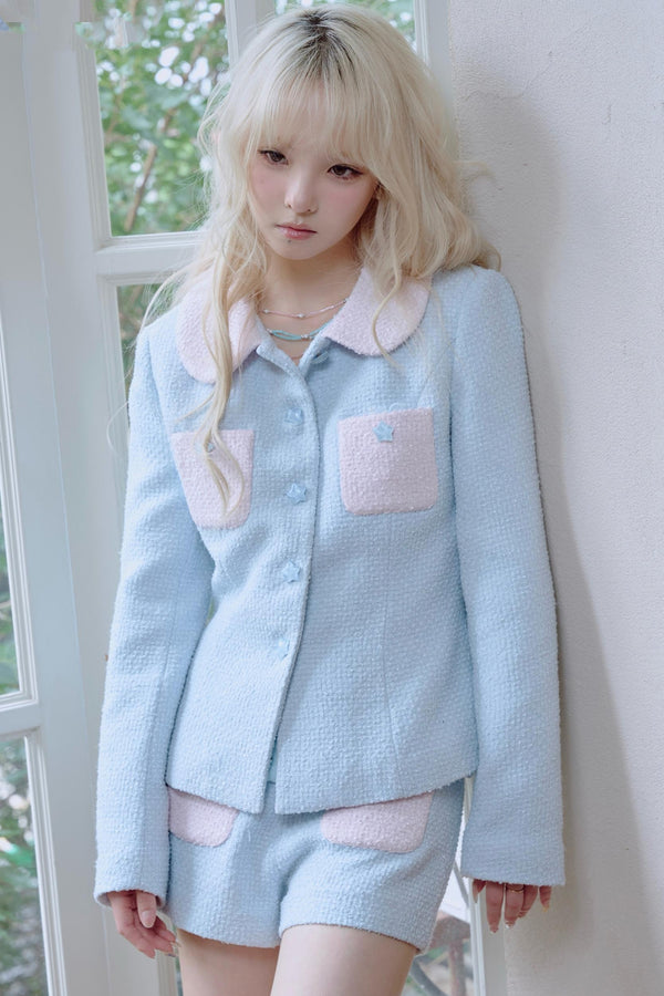 Star Button Tweed Jacket Set-Up