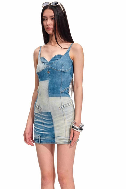 Colorblock-Denimkleid