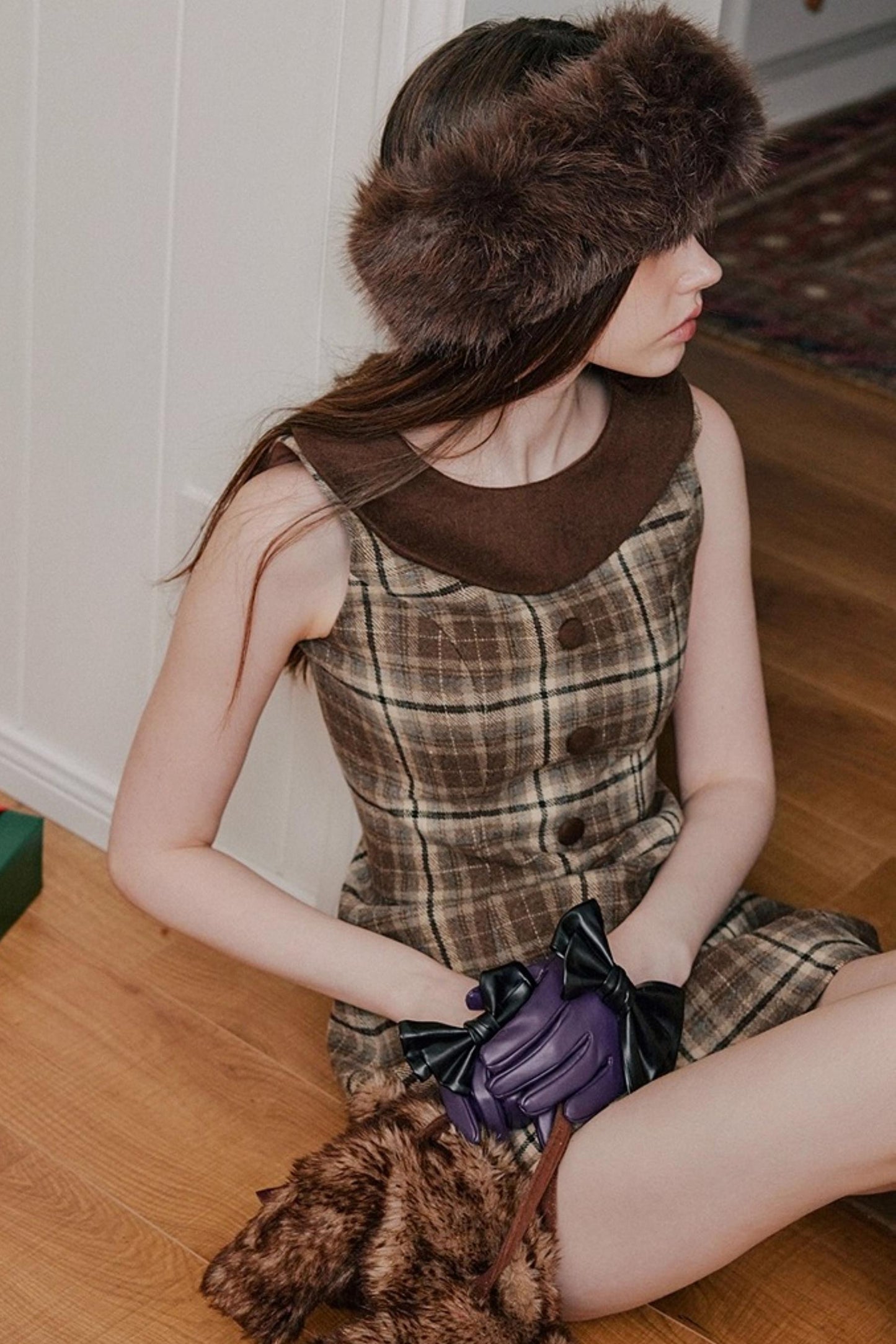 American Retro Plaid Woolen Dress