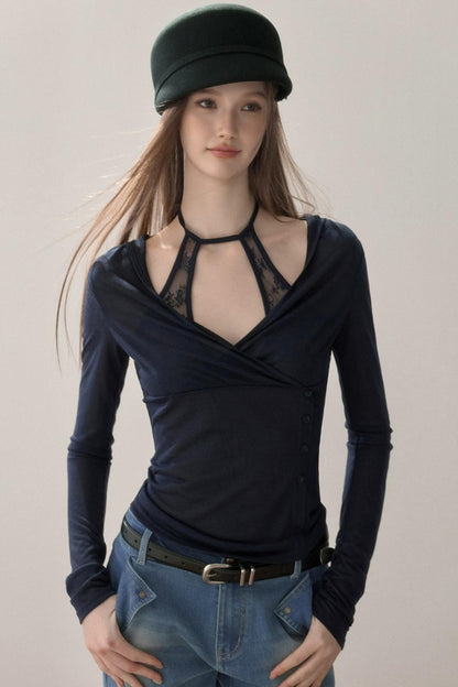 Lace Splicing Halter Top