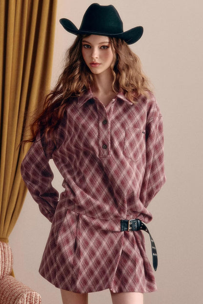 Vintage Plaid Shirt Dress