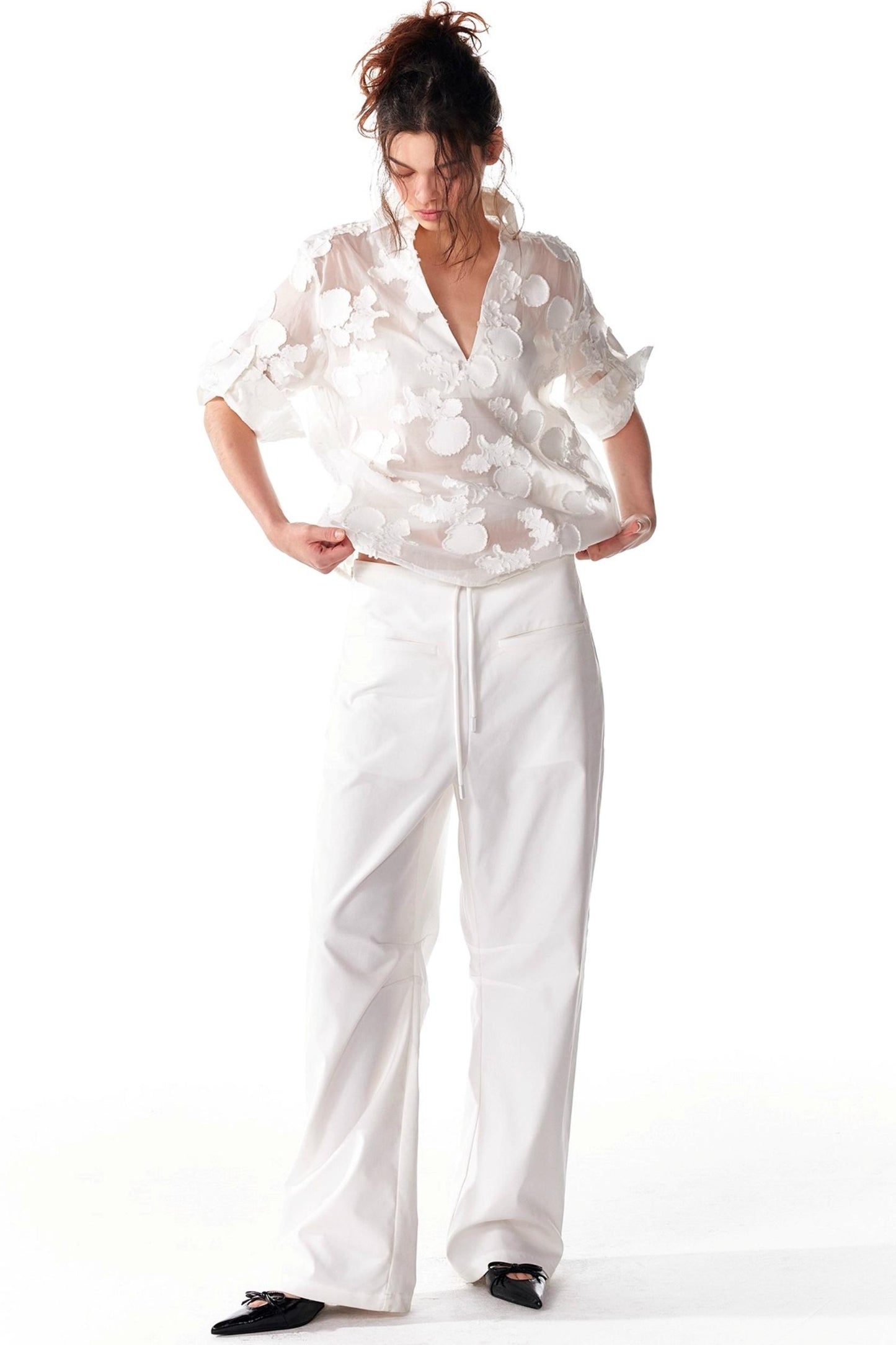 Organza V-Neck Pullover Top