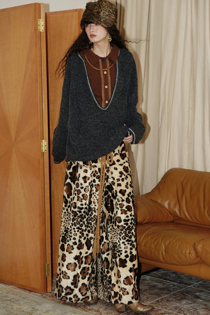 Leopard Pattern Loose Fit Lounge Pants