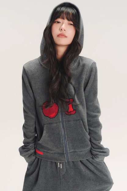 Hand-Painted Cherry Hooded Jacket