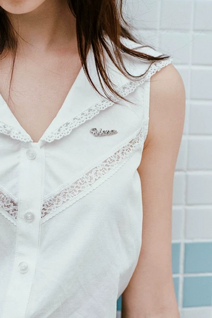 White Lace Navy Blouse