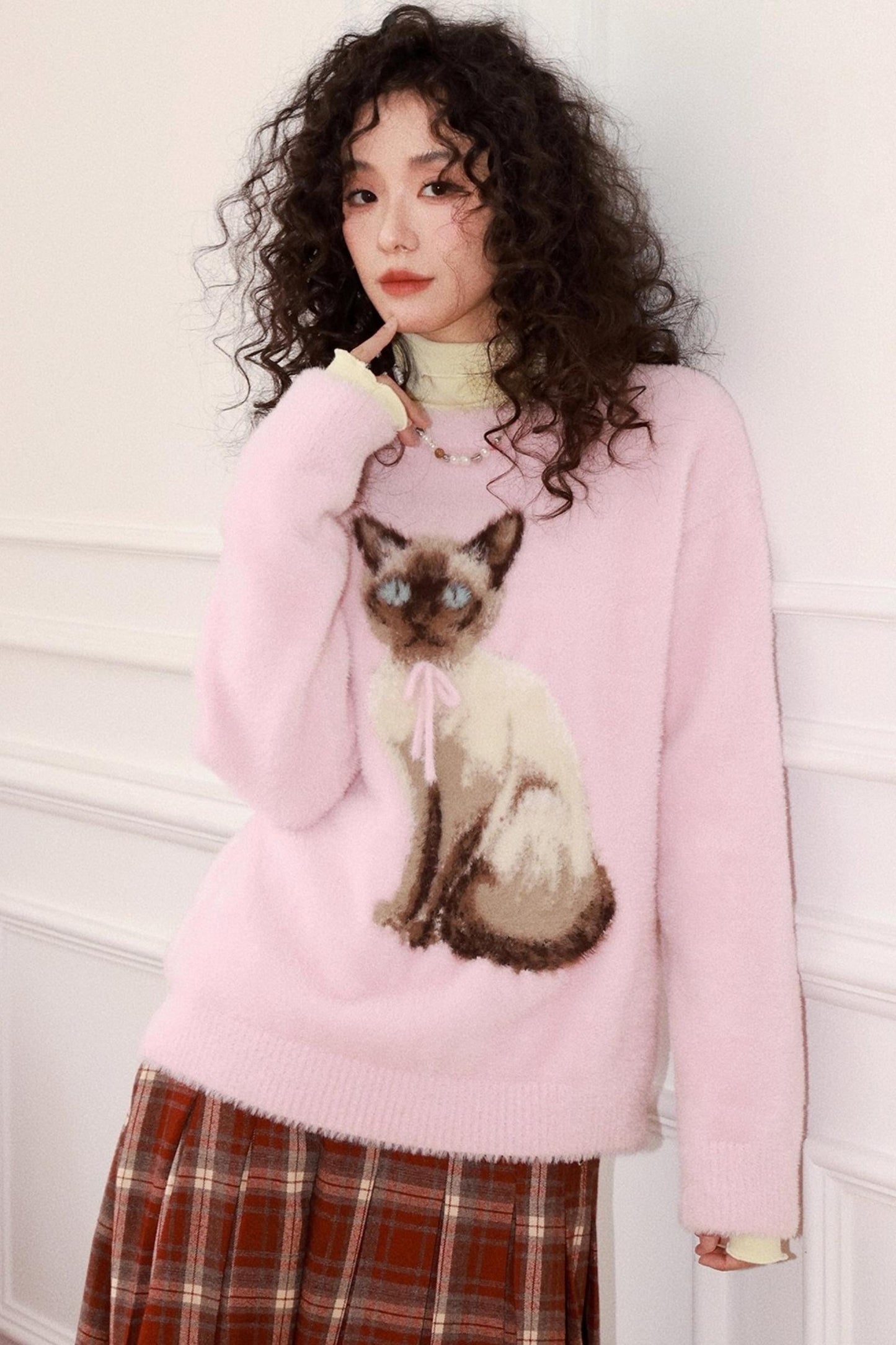 Pink Cat Imitation Mink Sweater