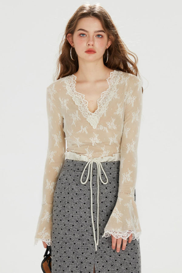 Lace-Trimmed Fleece Knit Top