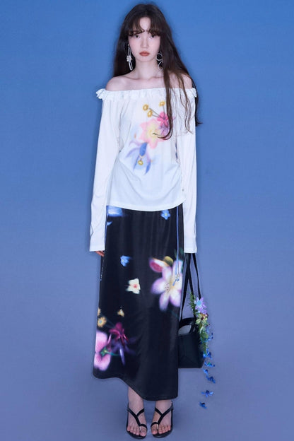 Wild Flower Satin Print Skirt