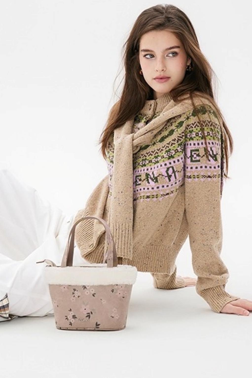 Khaki Fair Isle Wool Cardigan