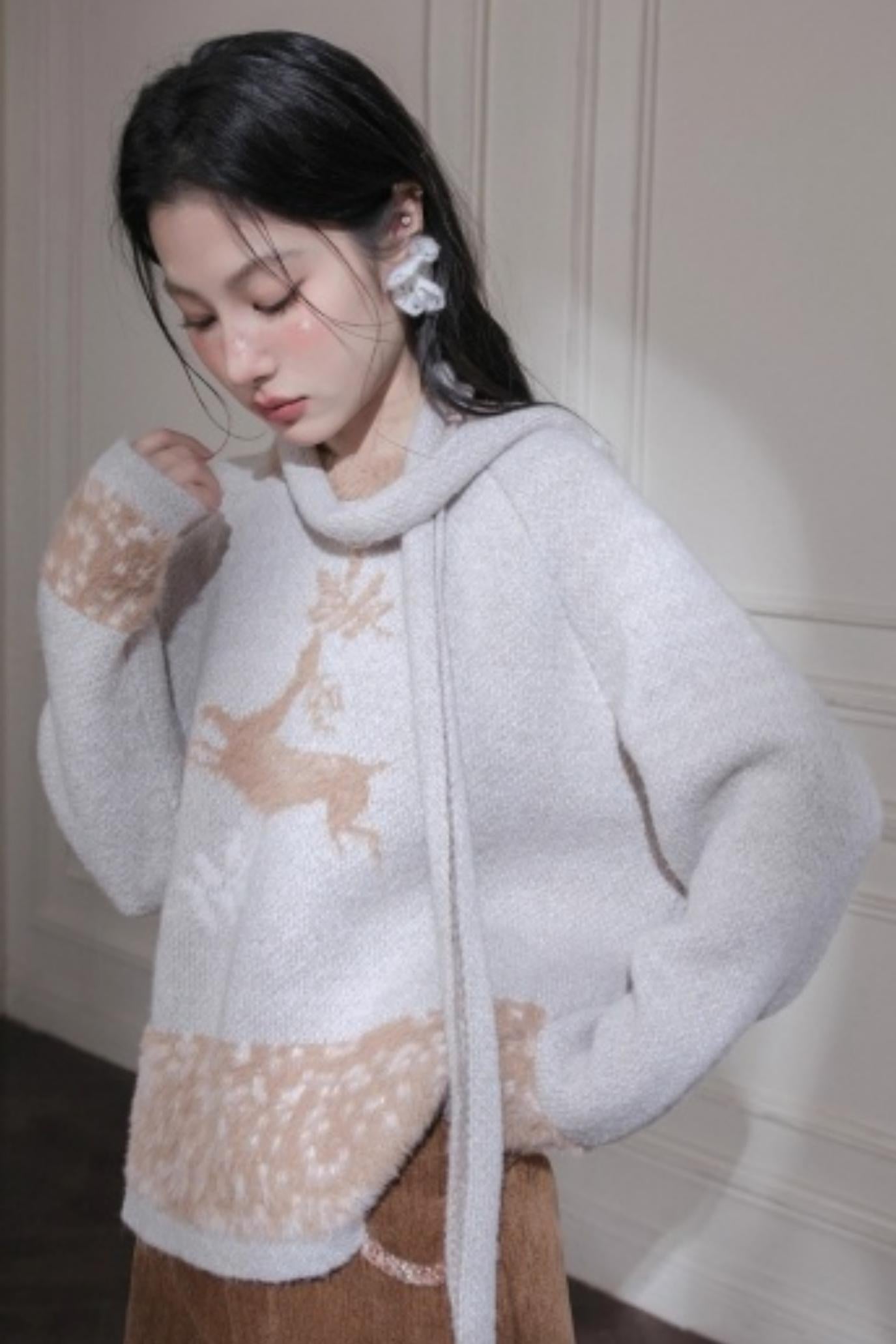 Snow Deer Faux Mink Sweater