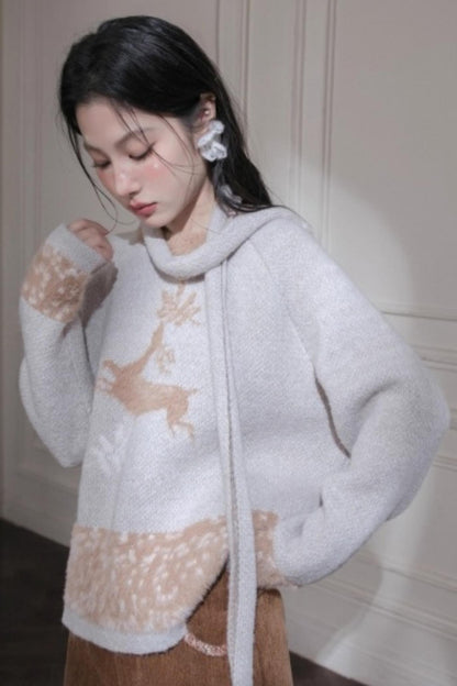 Snow Deer Faux Mink Sweater