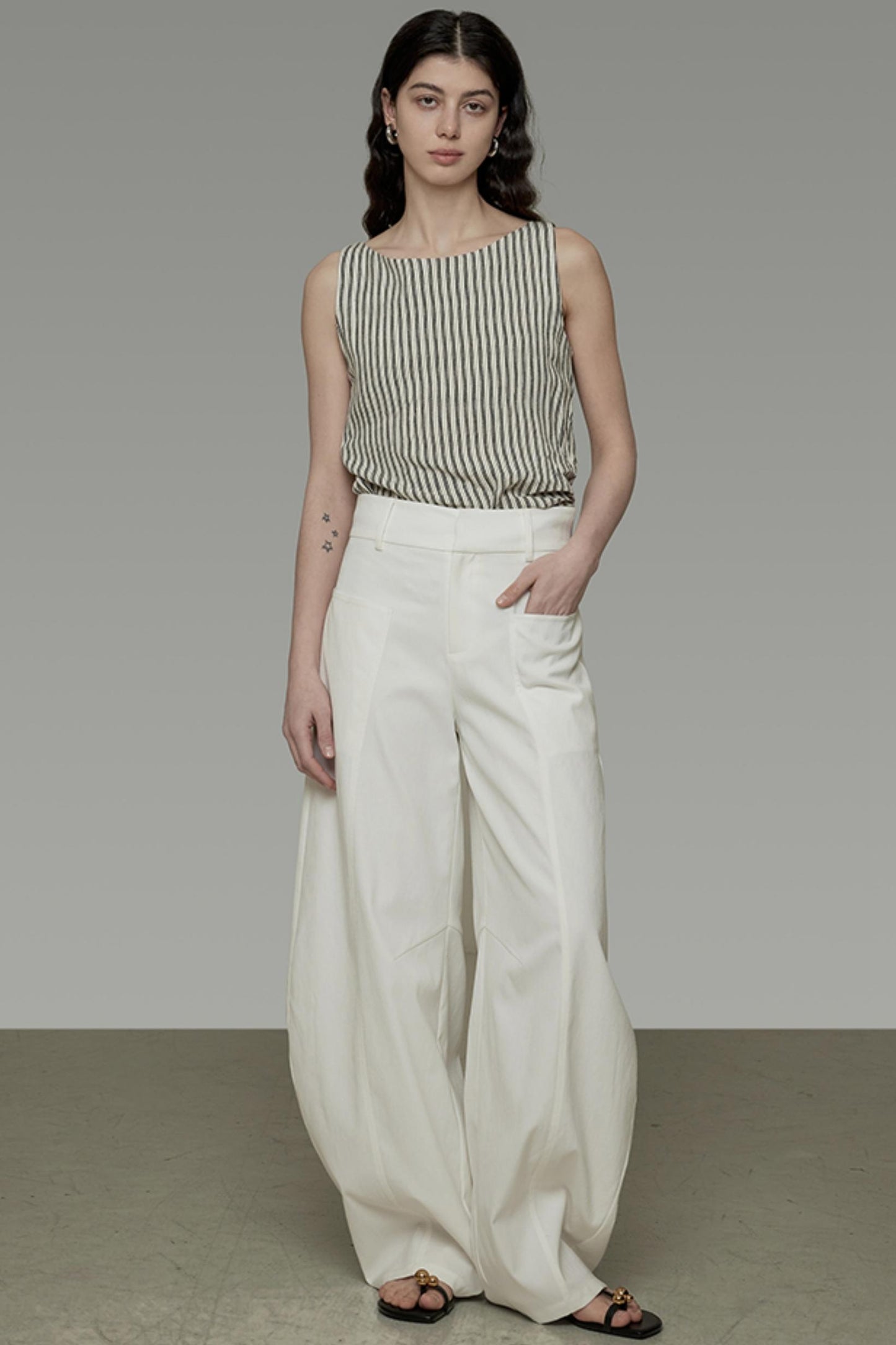 Sickle Arc High-Waisted Wide-Leg Pants