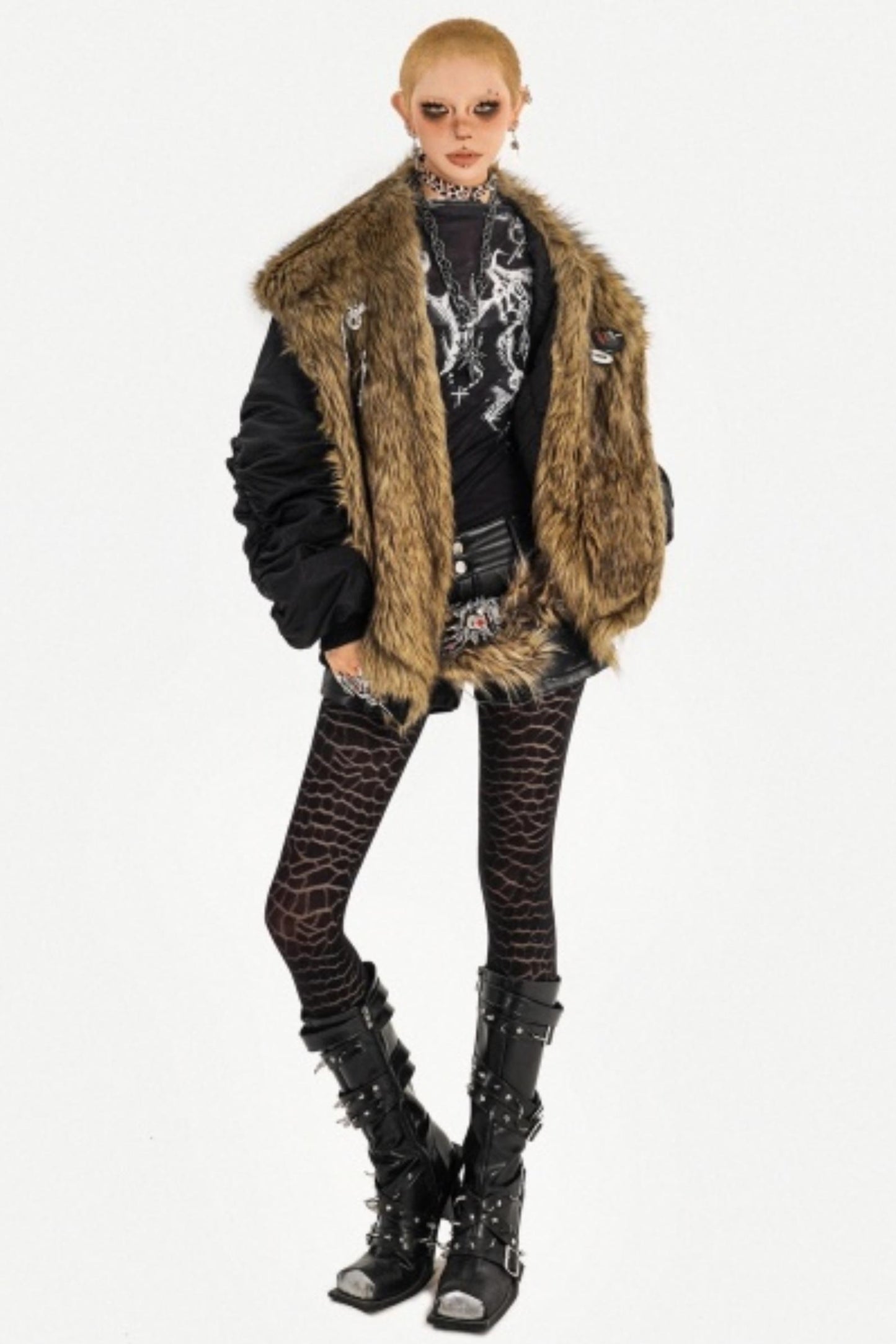 Gothic Fur Collar Cotton Parka Coat
