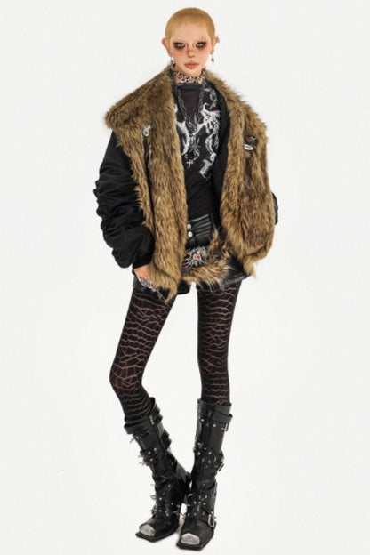 Gothic Fur Collar Cotton Parka Coat