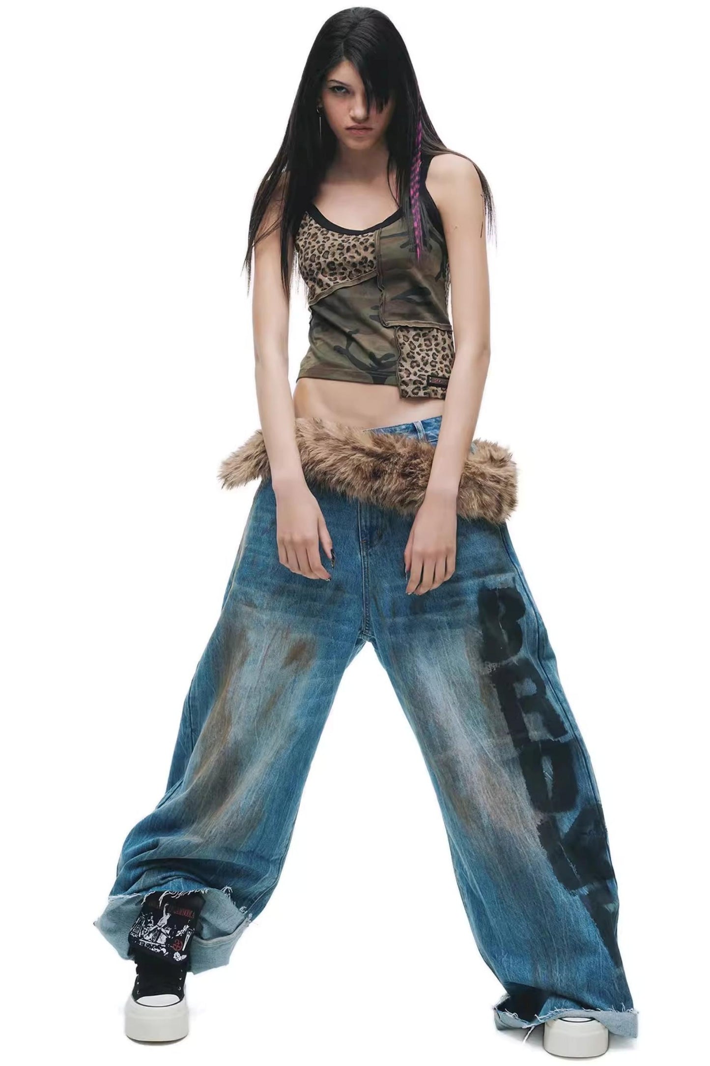Punk-Grunge-Patchwork-Hosenanzug-Set