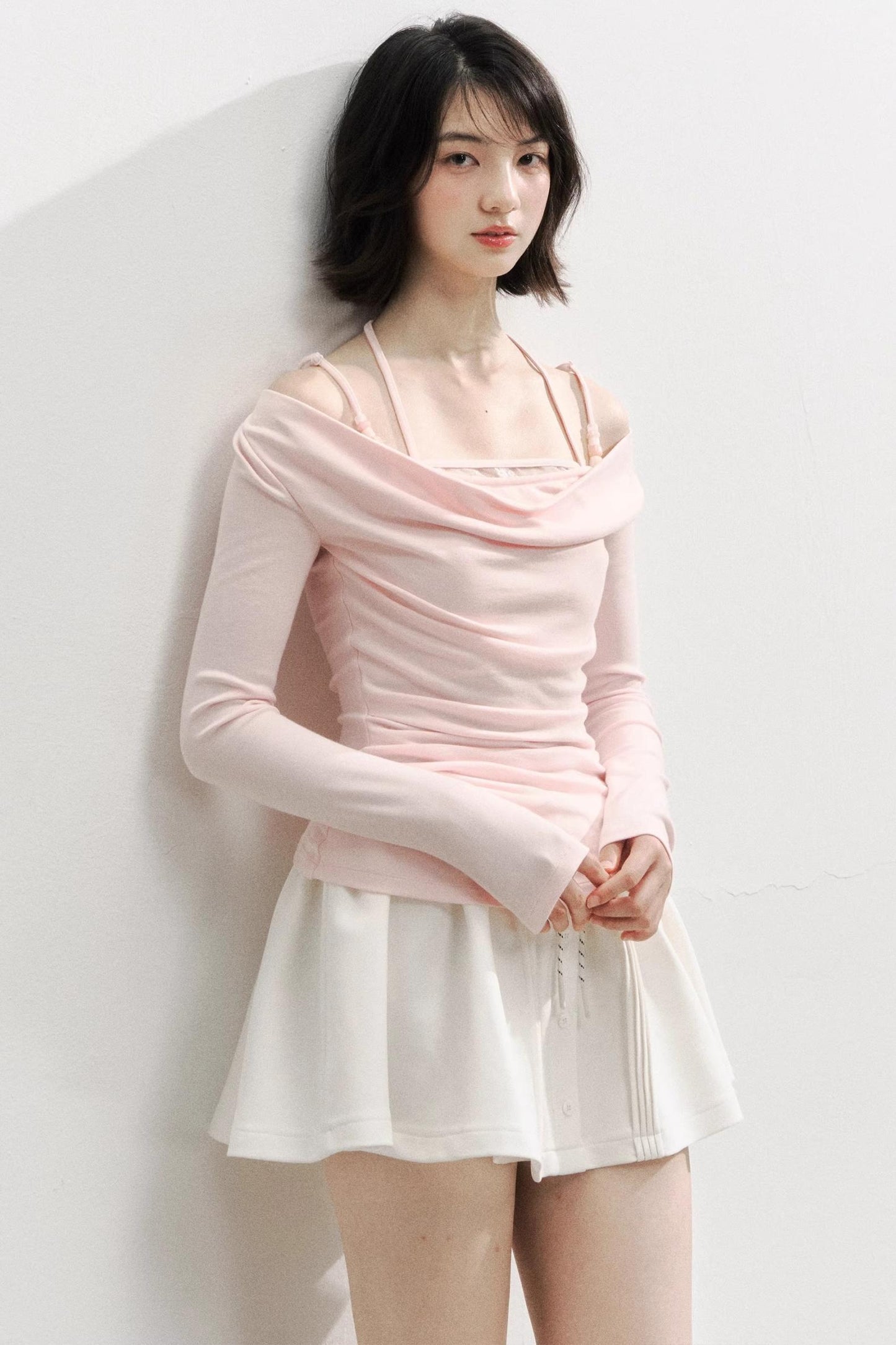 Pink Beaded Halterneck Long Sleeve T-Shirt