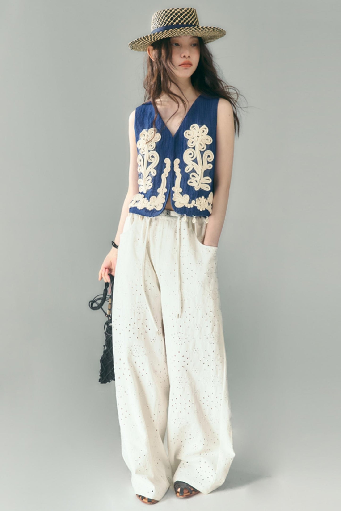 Breathe Between Flowers White Jeans