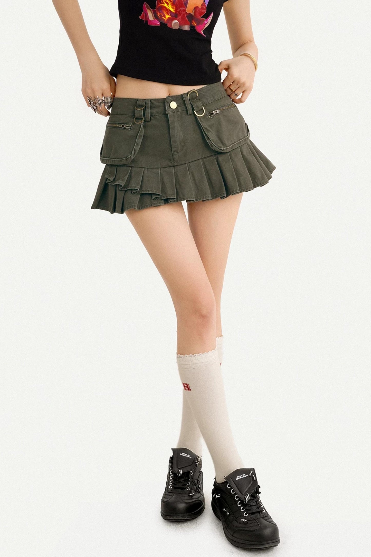 Retro Pleated A-Line Skirt