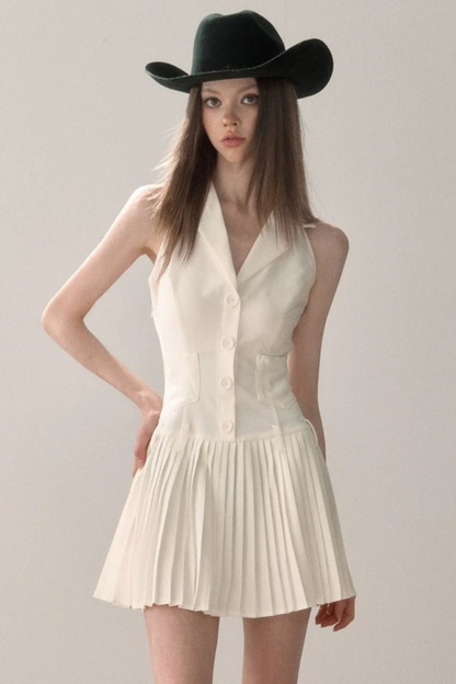 Elegant Pleated Vest Dress
