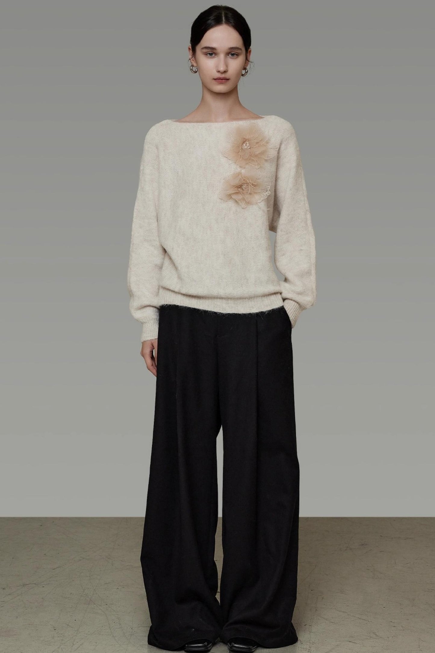 Off-Shoulder Floral Knit Top