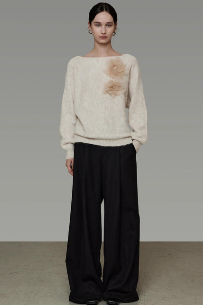 Off-Shoulder Floral Knit Top