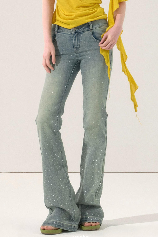 Rhinestone Flared Denim Pants