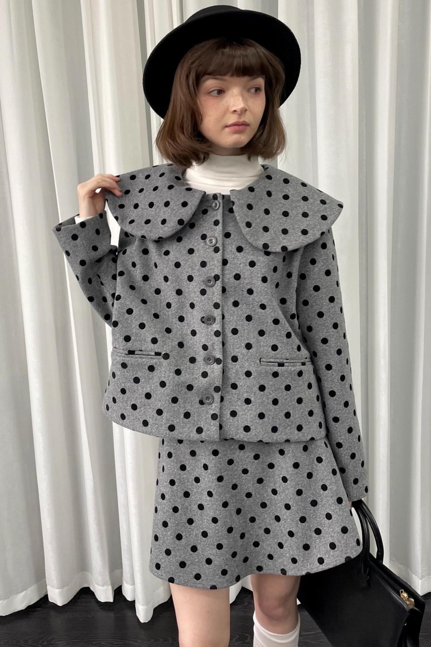 Gray Polka Dot Preppy Suit Set-Up