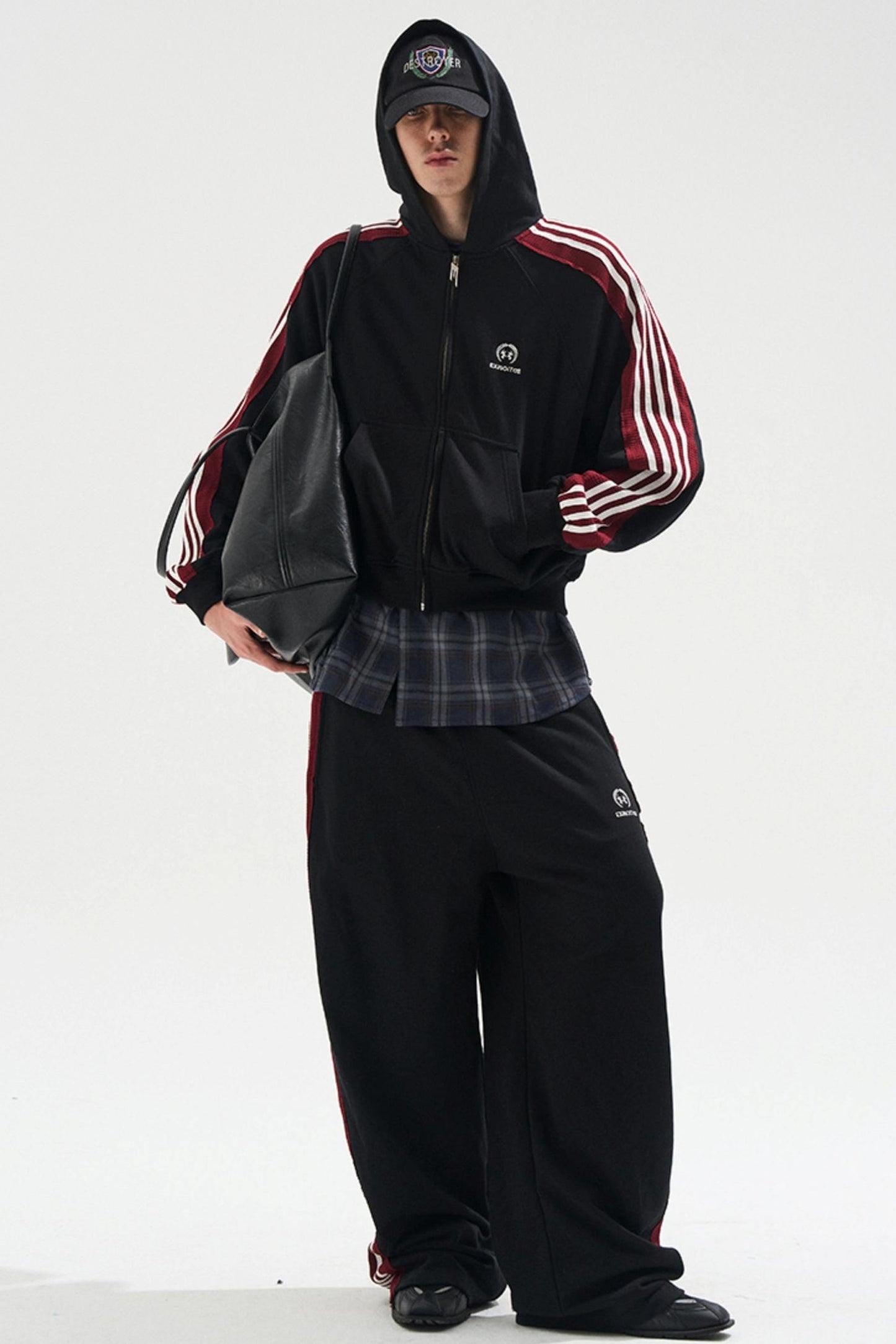 Raw Edge Contrast Hooded Cardigan