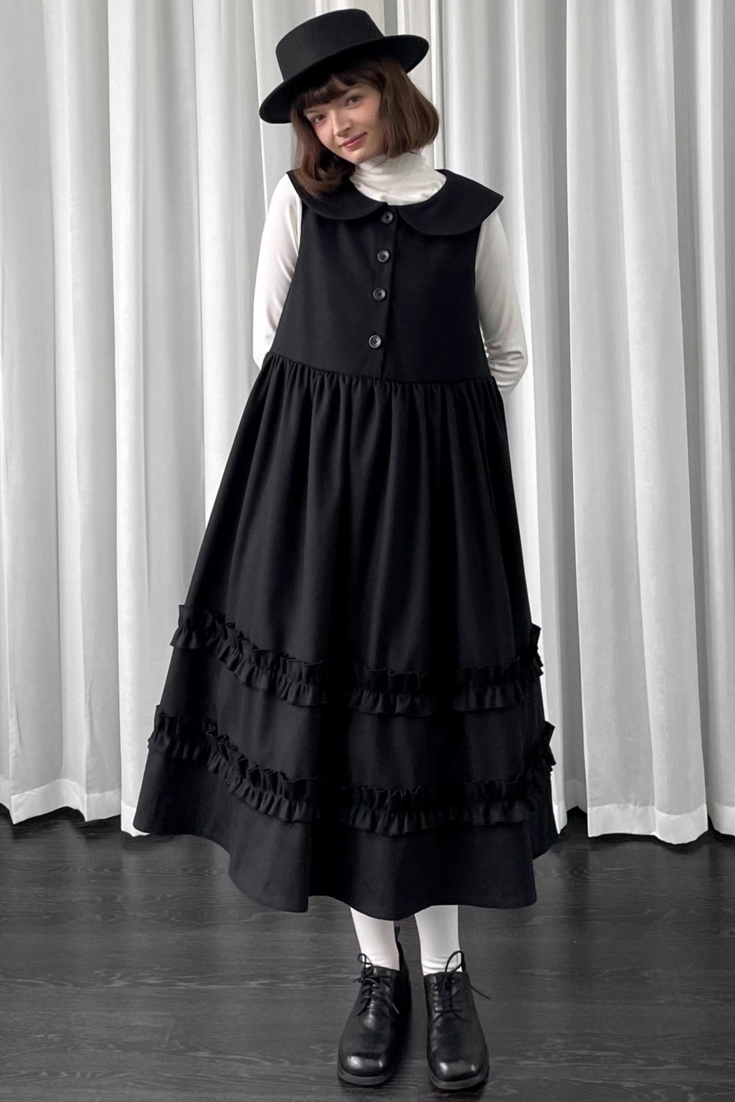Black Woolen Layered Vest Dress